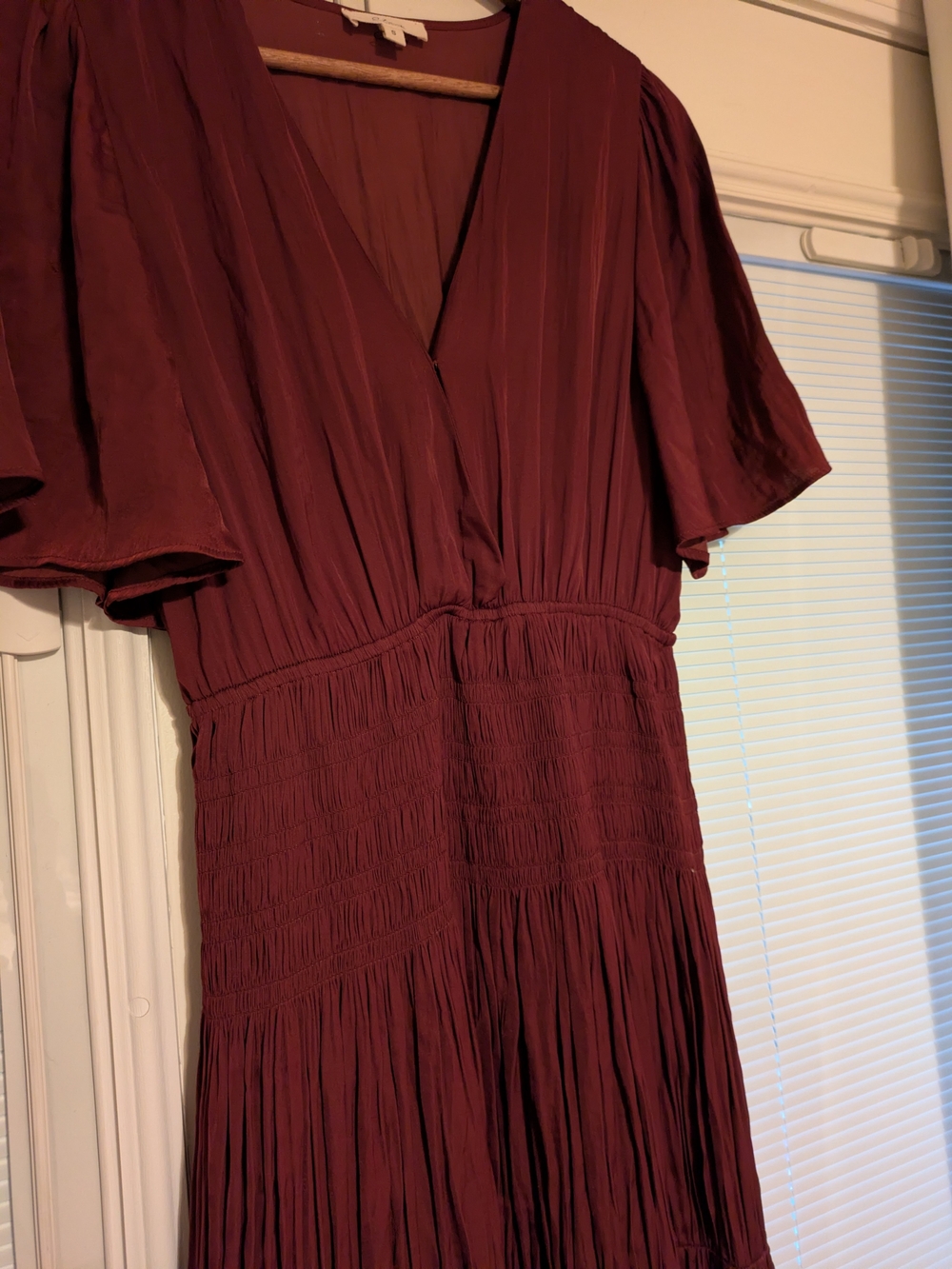 Elan Women's Burgundy V-Neck Smocked Waist Maxi Dress
